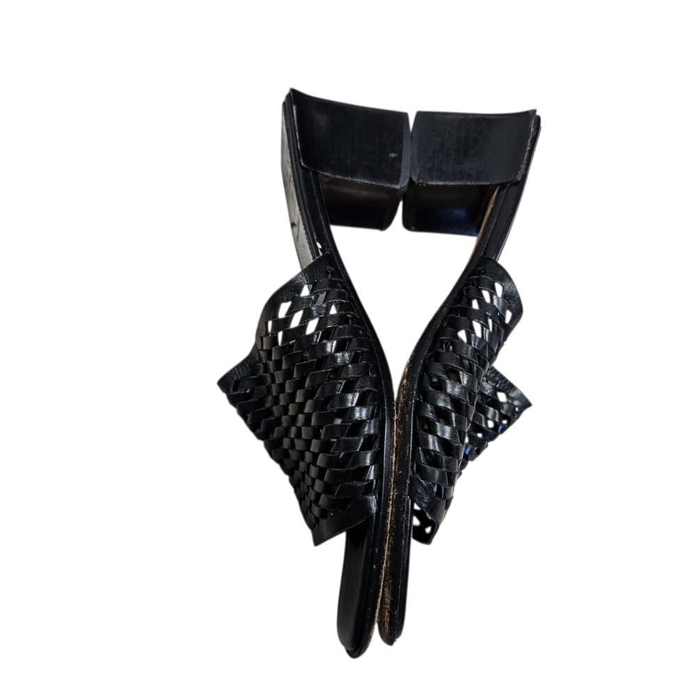 Cole Haan Woven Leather Mules Block Heel Slides Black Size 6B - Picture 10 of 12
